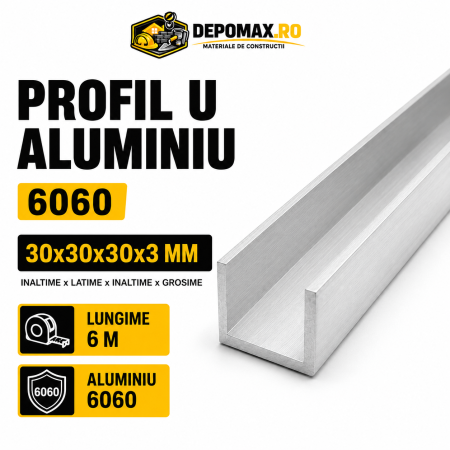 Profil U aluminiu 30 x 30 x 30 x 3 mm, 6 metri